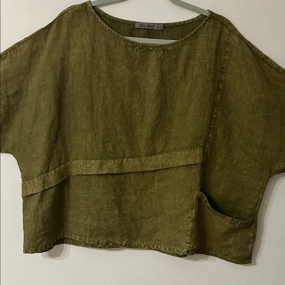 Beau Jours Top Women’s XL Olive Green Linen Lagenlook Boxy Beach - Picture 14 of 14